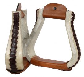 Showman Rawhide wrapped stirrups with leather lacing