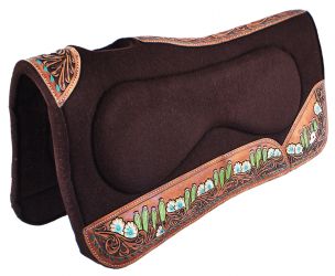 Showman 32" x 31" x 1" Brown Built Up Felt Saddle Pad with Hand Painted flower, steer skull, and cactus design