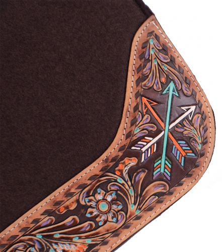 Showman 32" x 31" x 1" Brown Felt Saddle Pad with Hand Painted flower and arrow design #2