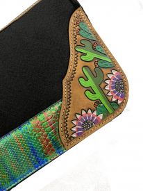 Showman Pony 24" x 24" Black felt 1" saddle pad with blue&#47;green snake metallic accent with painted floral and cactus designs #2