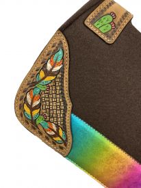 Showman Pony 24" x 24" x 1" Brown Felt Saddle Pad with Rainbow Metallic Accents with Painted Feather and Cactus Design #2