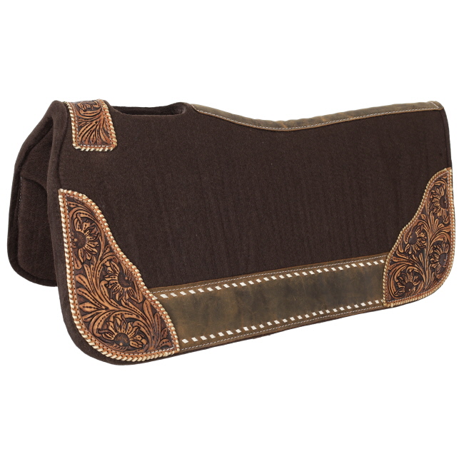 Showman 32" x 31" x 1" Brown Felt Saddle Pad with Medium Floral Stamp Leather Accents #2