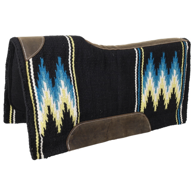 Showman 34" x 36" x 3&#47;4" Woven Wool Contoured Saddle Pad - Black, Blue and Yellow #2