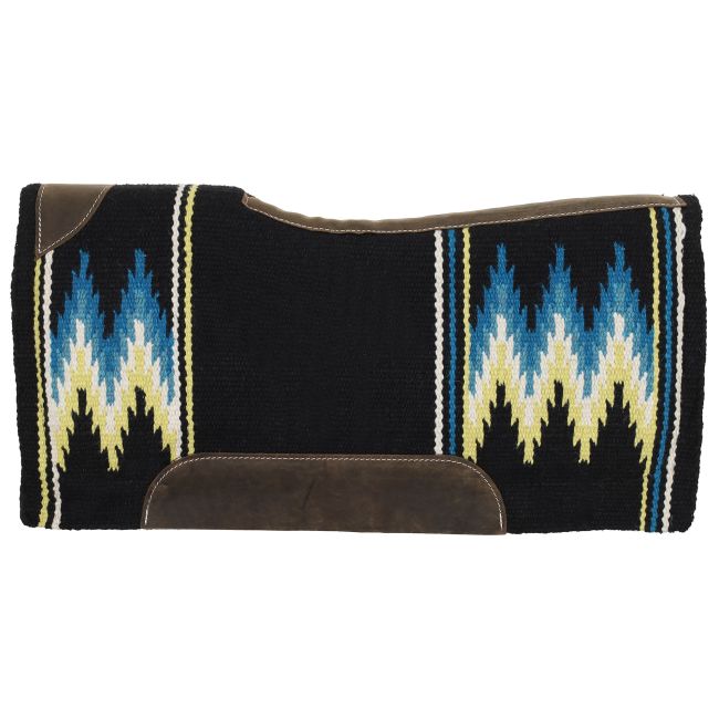 Showman 34" x 36" x 3&#47;4" Woven Wool Contoured Saddle Pad - Black, Blue and Yellow
