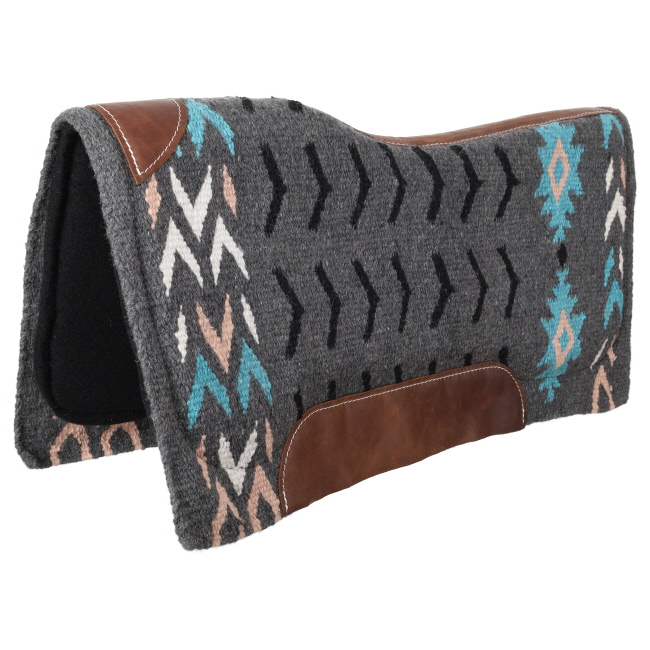 Showman 34" x 36" x 3&#47;4" Woven Wool Contoured Saddle Pad - Gray, Teal and Pink #2