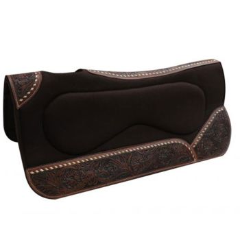 Showman 31" x 32" x 1" Built-Up Brown Felt Saddle Pad with Floral Leathers