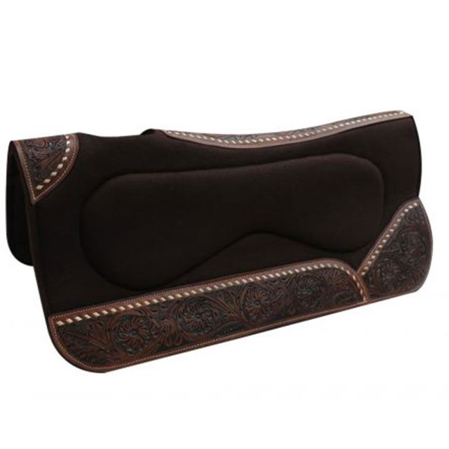Showman 31" x 32" x 1" Built-Up Brown Felt Saddle Pad with Floral Leathers