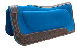 Showman  32" x 32" Teal felt built-up pad with basket tooled trim