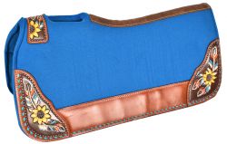 Showman 31" x 32" x 1" Turquoise felt saddle pad with hand painted sunflower and feather design