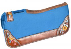 Showman 31" x 32" x 1" Turquoise felt saddle pad with hand painted sunflower, and star design