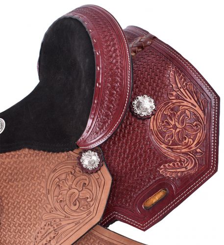 12" Double T youth saddle with floral and basketweave tooling #3