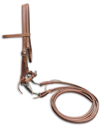 Showman Argentina Cow Leather horse bridle with reins and long shank tom thumb bit