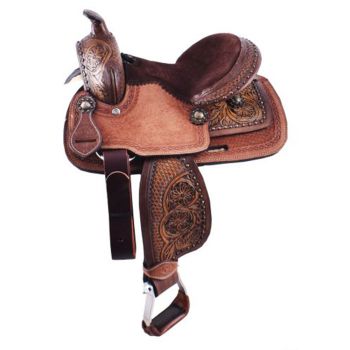 Double T Pony Saddle with Floral and Basketweave Tooling - 10 Inch