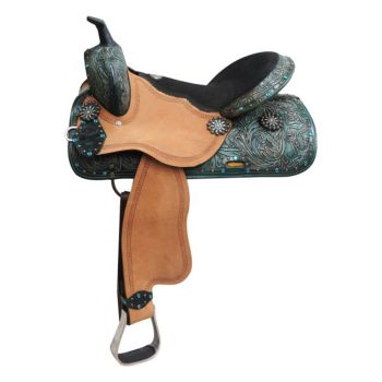 Double T Midnight Turquoise Barrel Style Saddle - 16 Inch