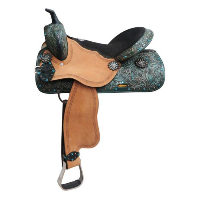 Double T Midnight Turquoise Barrel Style Saddle - 16 Inch