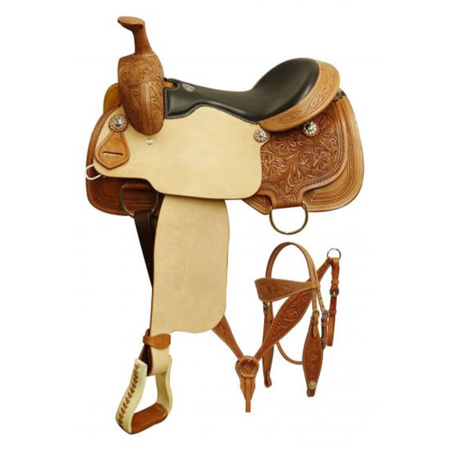 Double T Roper Style Saddle Set with Floral Tooling - 16 Inch