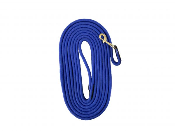 Heavy Duty 25' flat cotton lunge line with brass snap. Reinforced stitching and loop end #4