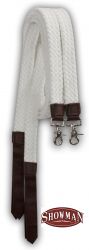 Showman 7.5 ft long white cotton split reins with nylon poppers and scissor snap ends
