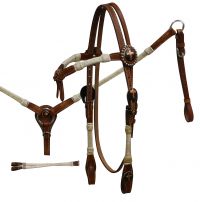 Showman Double Stitched Leather Rawhide Braided Futurity Knot Headstall and Breast Collar Set
