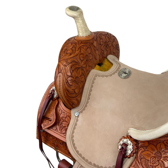 12" Double T Square Skirt Hard Seat Barrel Style Saddle with Floral Tooling #3