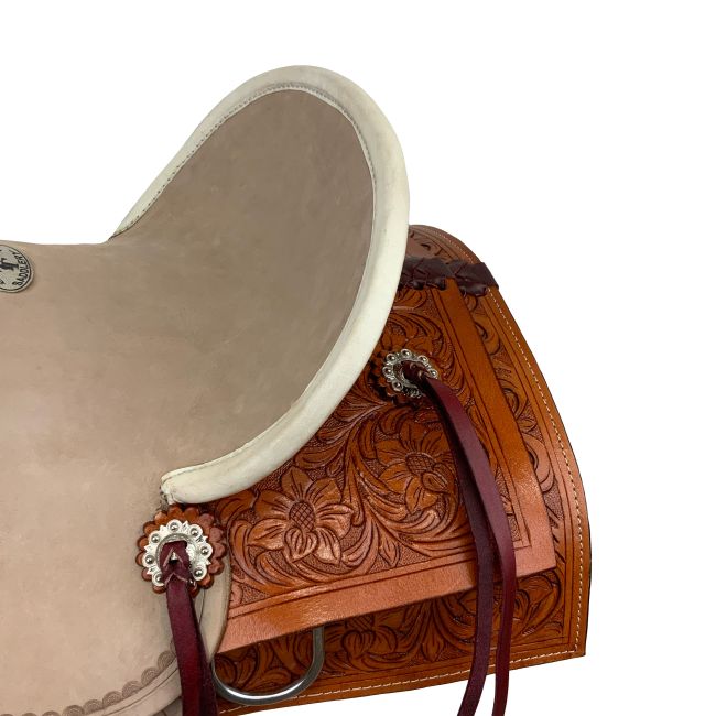 12" Double T Square Skirt Hard Seat Barrel Style Saddle with Floral Tooling #4