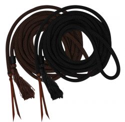 23' round nylon braided mecate reins with leather ends