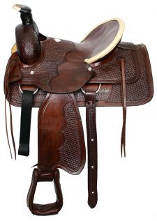 16" Basketweave tooled Buffalo roper style highback hardseat saddle