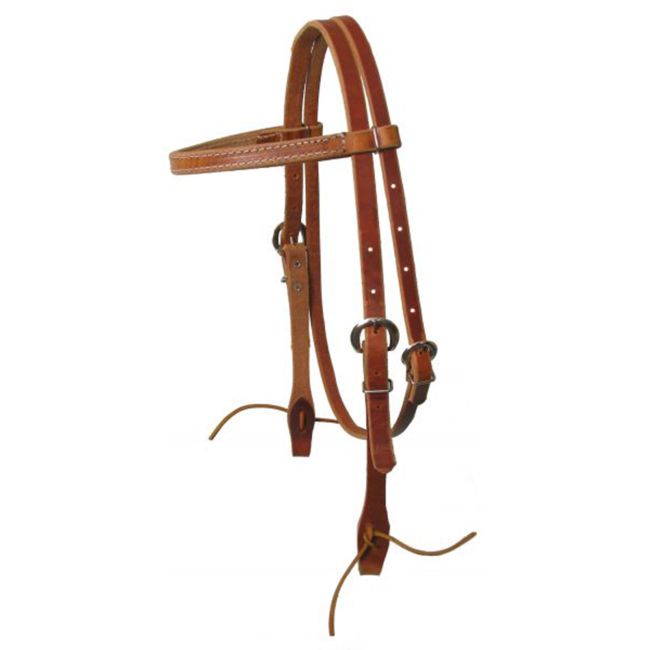 Harness Leather Browband Headstall with Leather Ties - Made in the USA