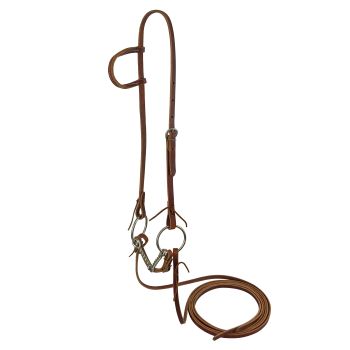 Harness Oiled Leather One Ear Headstall with O-Ring Snaffle and 8ft Reins