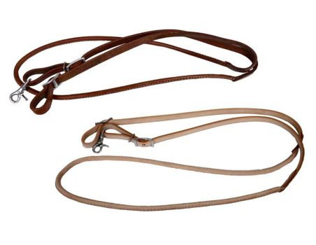 Showman one piece leather rolled middle roping rein with buckles