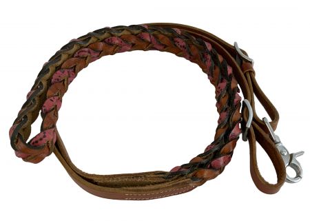 Showman Miracle Braid leather contest&#47;roping rein with buckles