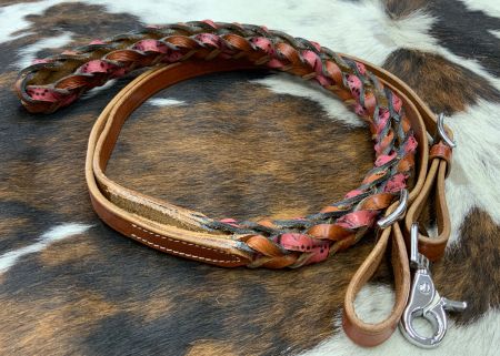 Showman Miracle Braid leather contest&#47;roping rein with buckles #2