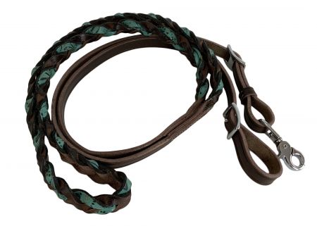 Showman Miracle Braid dark oil leather contest&#47;roping rein with buckles