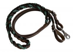 Showman Miracle Braid dark oil leather contest/roping rein with buckles