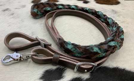 Showman Miracle Braid dark oil leather contest&#47;roping rein with buckles #2