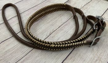 Showman Brown Leather Rawhide Whip Stitch Roping Reins #4