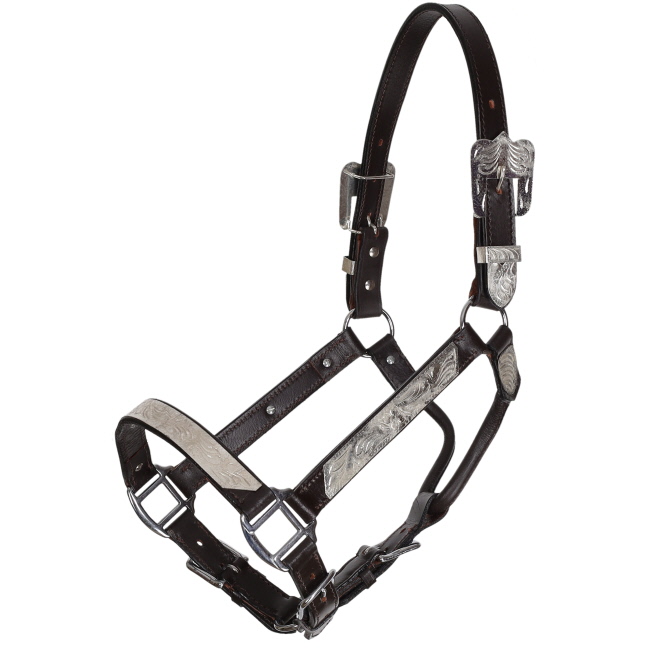 Showman Silver Bar Leather Show Halter with Lead - Average #2