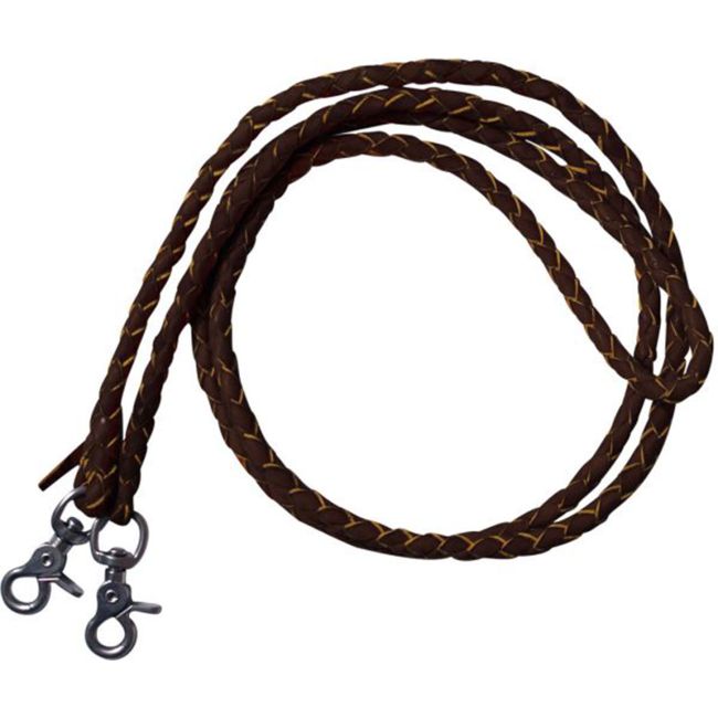 7' Braided Leather Roping Reins with Scissor Snap Ends #3