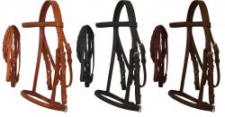 Horse Size English headstall with raised browband and braided leather reins