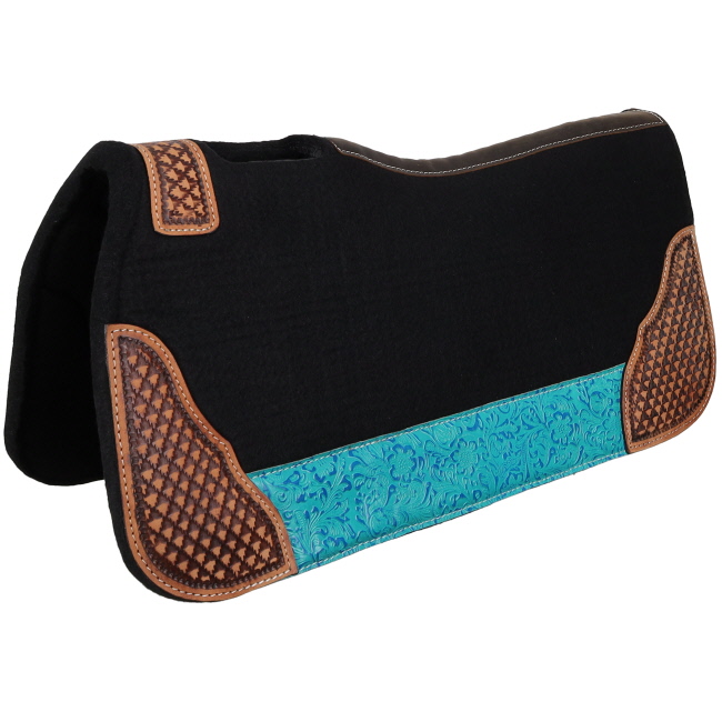 Showman 31" x 32" Teal Hibiscus Contoured Felt Saddle Pad #2