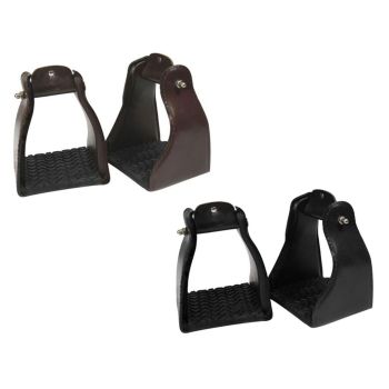 Showman Leather Covered Endurance Stirrup with Rubber Tread