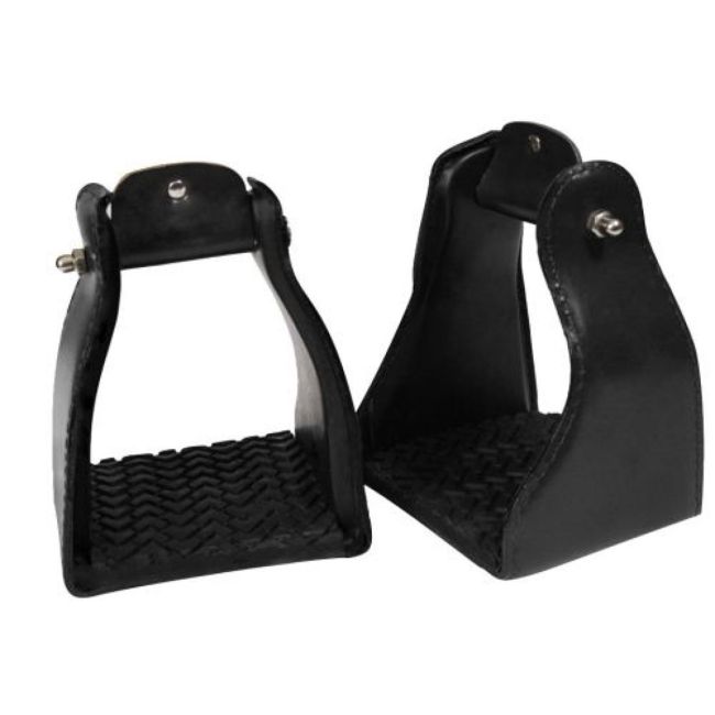 Showman Leather Covered Endurance Stirrup with Rubber Tread #2