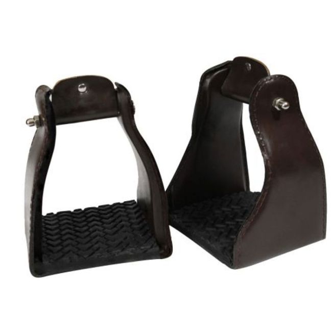 Showman Leather Covered Endurance Stirrup with Rubber Tread #3