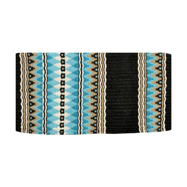36" x 34" Wool Saddle Blanket - Teal, Black and Tan