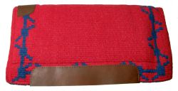36" x 34" 100% New Zealand wool cutter style red and barbed wire accented pad. Colors will vary