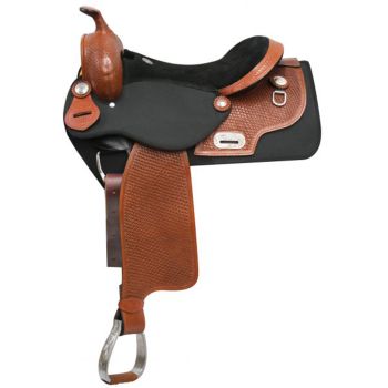 Double T Cordura Saddle with Basket Tooled Leather Accents - 16 Inch