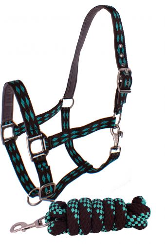 3ply nylon horse halter with diamond print design and matching lead #2