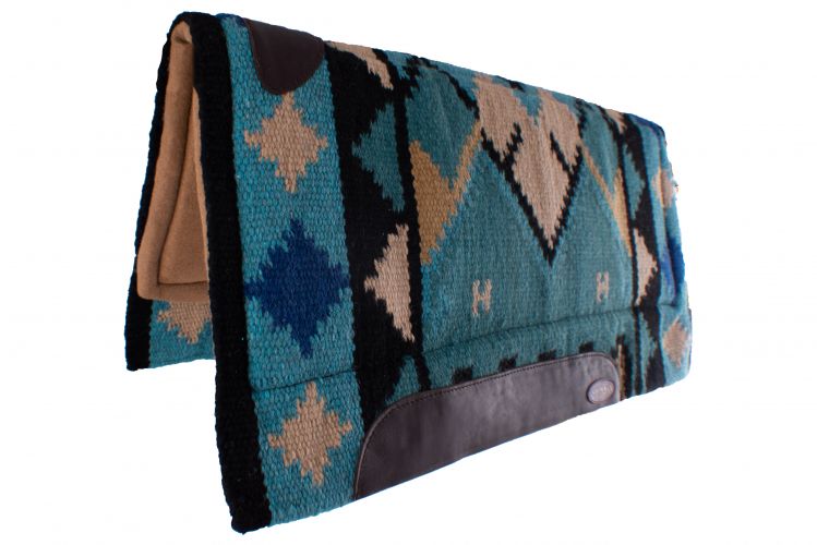 Showman 36" x 34" 100% woven wool top pad with memory felt bottom - teal and blue #2