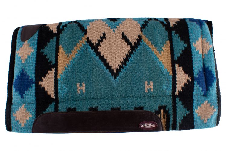 Showman 36" x 34" 100% woven wool top pad with memory felt bottom - teal and blue