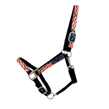 3ply Nylon Horse Sized Halter with American Flag design overlay